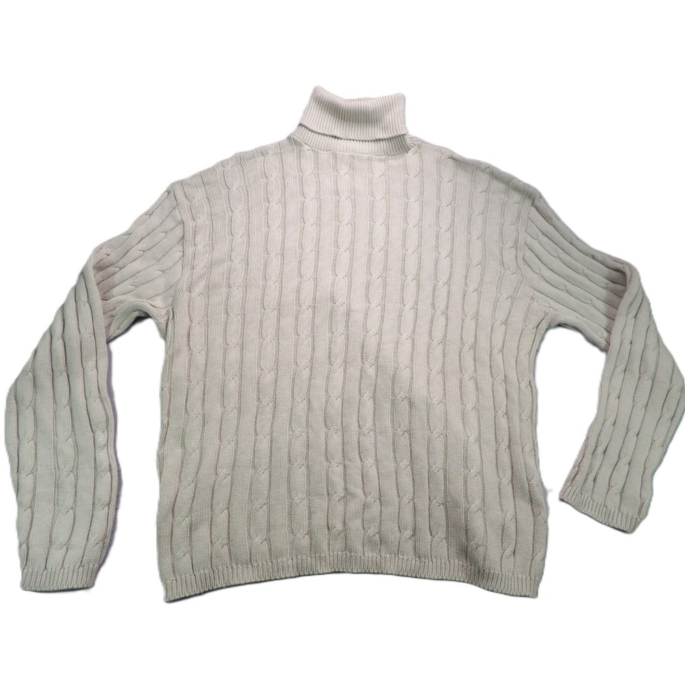 VTG Lavane New York Cable Knit Turtleneck Sweater‎ Men XXL Beige Cotton USA Made